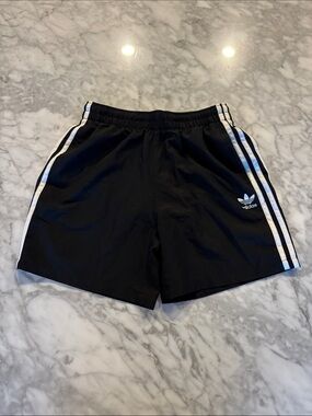 adidas Black swim Shorts with White 3-Stripes and Trefoil Logo